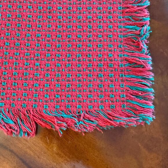 Vintage Original Homespun Weavers Christmas Table Runner Red Fringe 47" X 16" - Picture 5 of 9